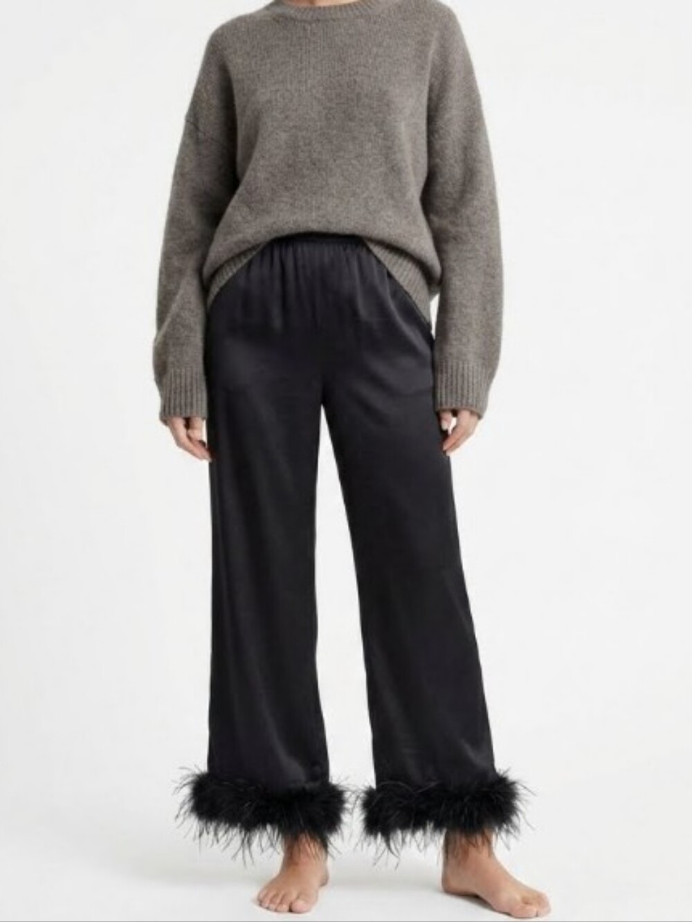 Black Feather Trim Lounge Pants